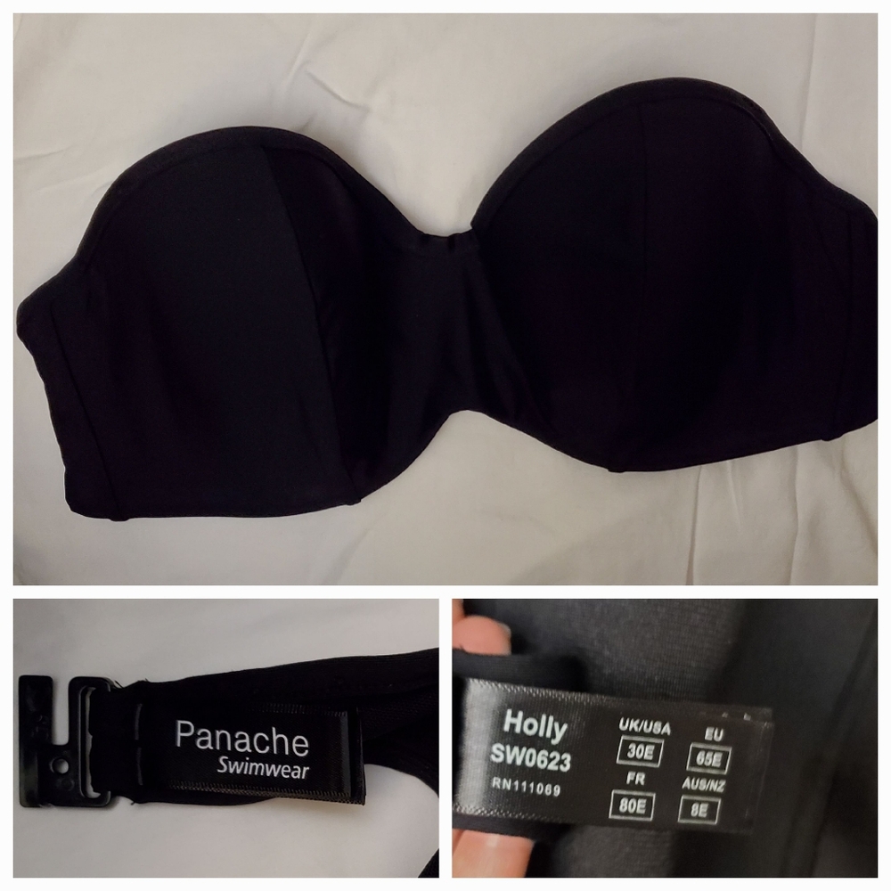 New Panache swim Holly Black Bandeau Or Halter Style Swimsuit Top